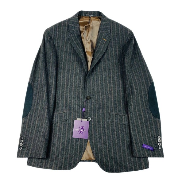 Bartorelli Napoli GIO MATTO Gray Brown Striped Wool Patches Blazer Mens 38R NWT - Picture 1 of 8
